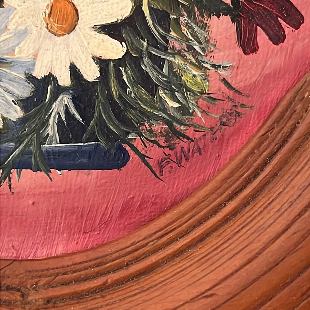 Vintage Oval Wooden Framed Floral Still Life Artist Signed - Picture 2 of 11